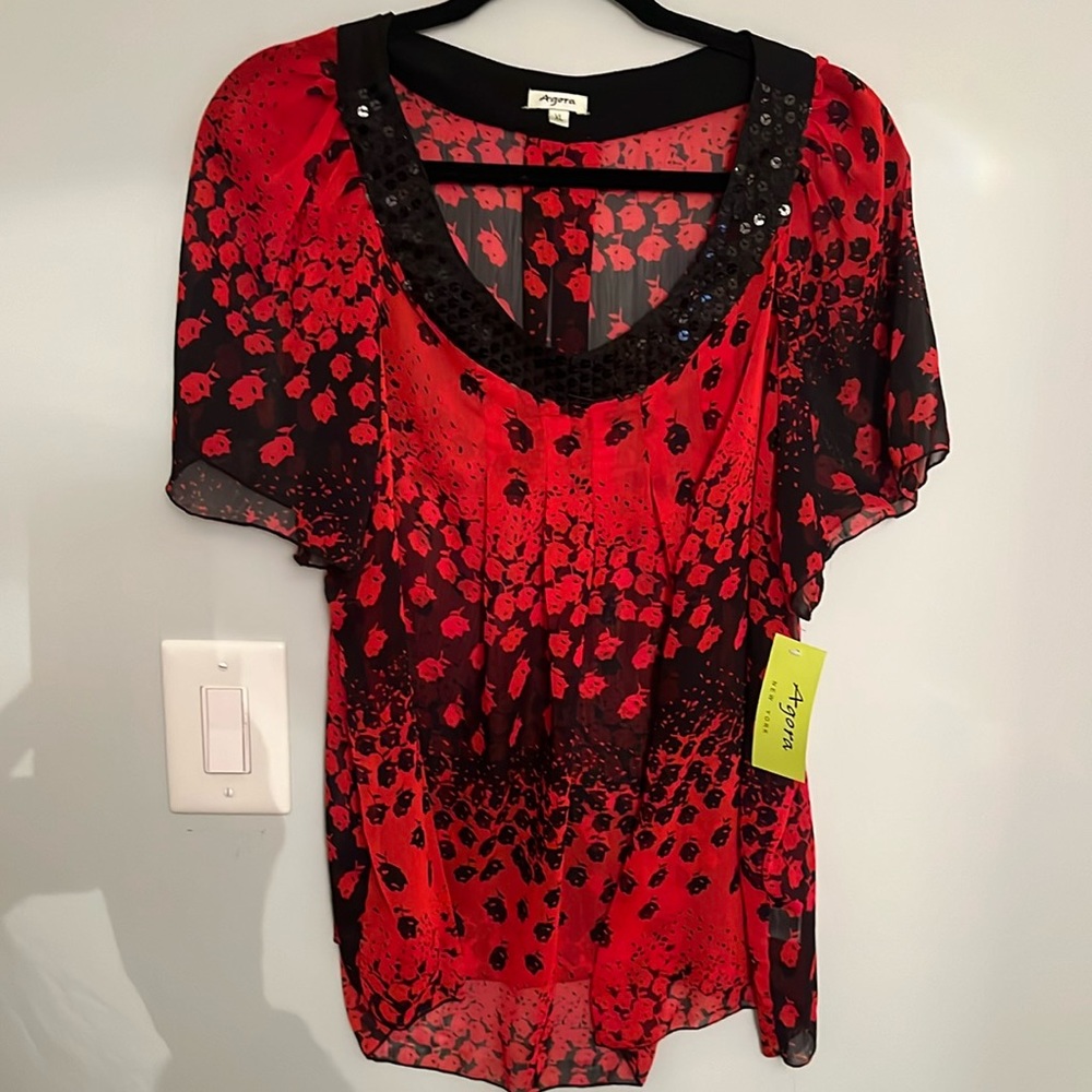 LADIES BLOUSE RED BLACK AGORA NEW YORK XL NEW